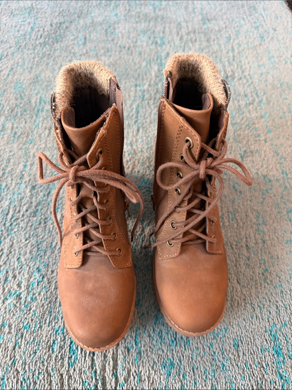 Soda Brown Lace-Up Faux Fur Ankle Boots